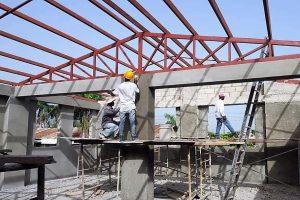 Masonry work being completed